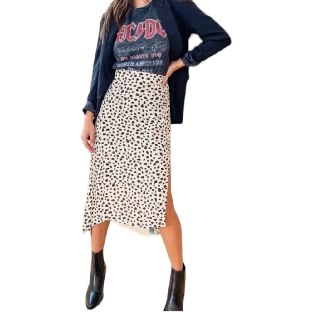 Lulus Set A Trend Leopard Animal Print Handkerchief Hem Midi Skirt XS New